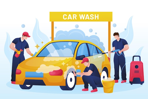 Illustration détaillée du concept de service de lavage de voiture