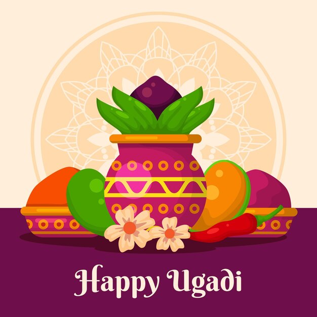 Vecteur gratuit illustration détaillée d'ugadi heureux