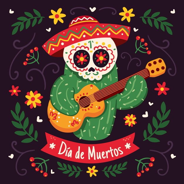 Illustration de dia de muertos plat dessiné à la main