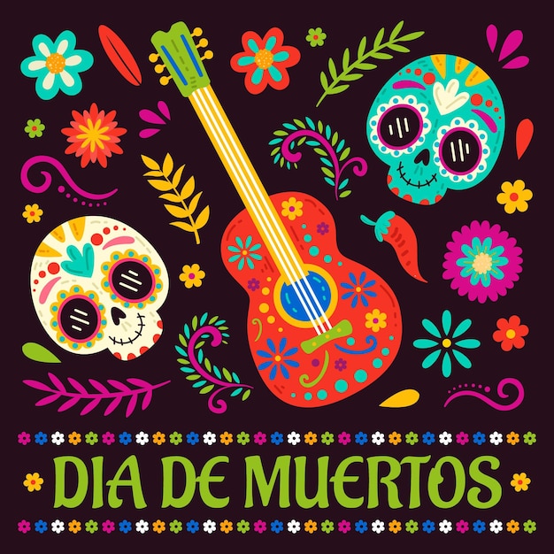 Illustration De Dia De Muertos Plat Dessiné à La Main