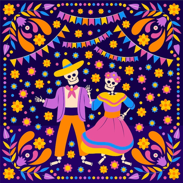 Illustration De Dia De Muertos Plat Dessiné à La Main