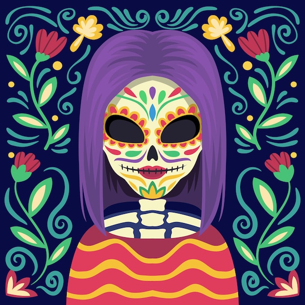 Illustration de dia de muertos plat dessiné à la main