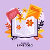 Vecteur gratuit illustration de diada de sant jordi plat avec des fleurs et des livres