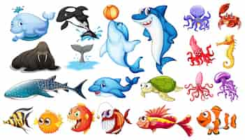 Vecteur gratuit illustration de différents types d'animaux marins