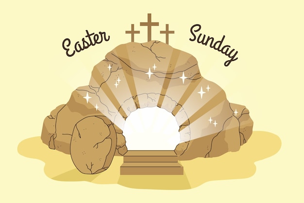 Illustration de dimanche de Pâques dessinée à la main avec des croix