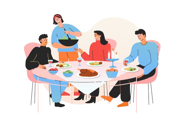 Illustration de dîner dessiné à la main