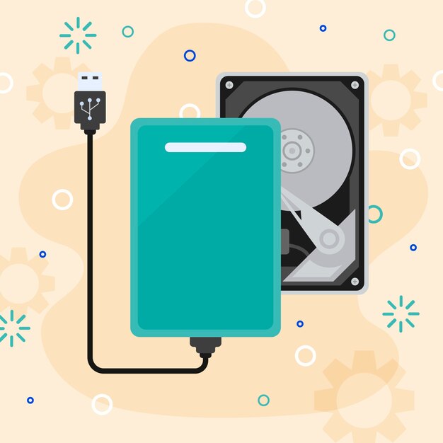 Illustration de disque dur design plat dessiné à la main