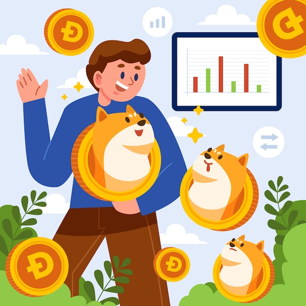 Vecteur gratuit illustration de dogecoin de crypto-monnaie précieuse