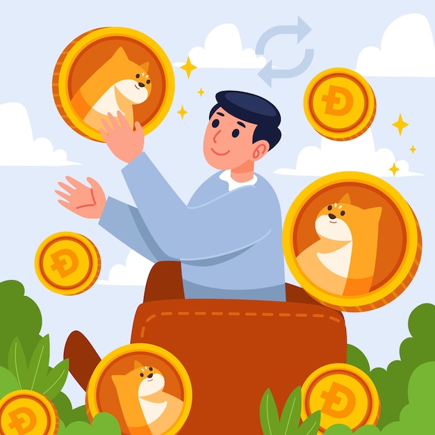 Vecteur gratuit illustration de dogecoin de crypto-monnaie précieuse