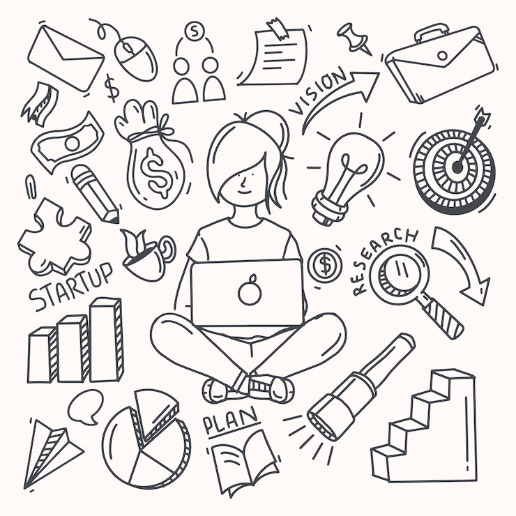 Vecteur gratuit illustration de doodle de démarrage