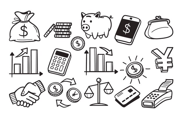 Illustration de doodle de dessin de banque dessiné à la main