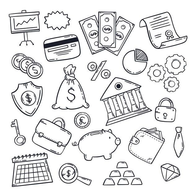 Illustration de doodle de dessin de banque dessiné à la main