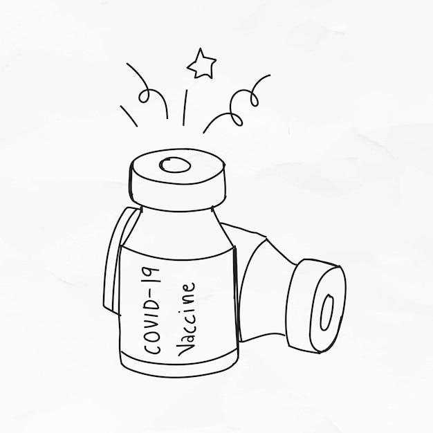 Vecteur gratuit illustration de doodle de vecteur de bouteille de vaccin covid-19