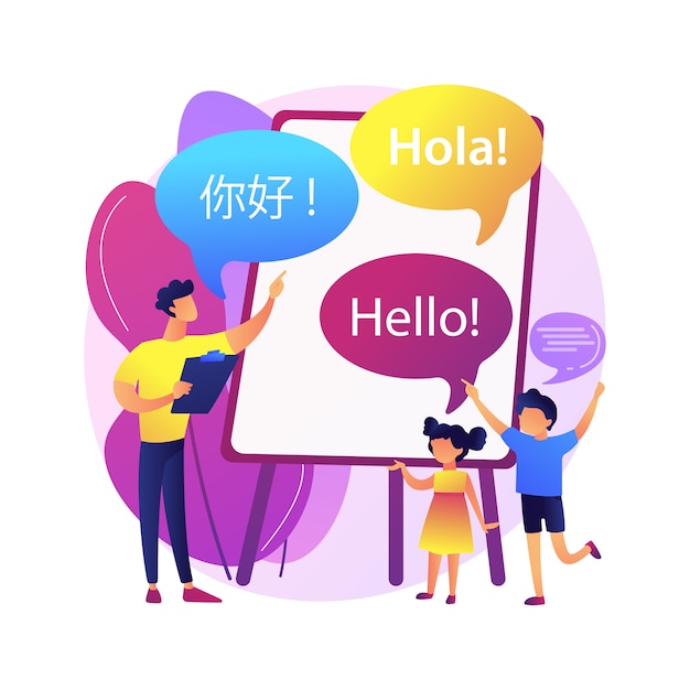 Vecteur gratuit illustration du camp d'apprentissage des langues