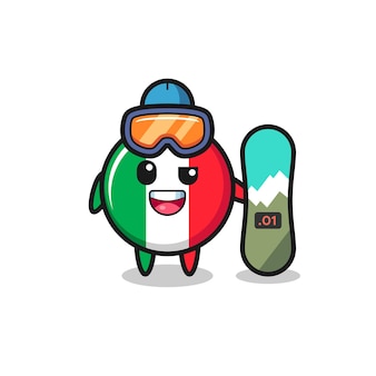 Illustration du caractère du drapeau italien avec style snowboard