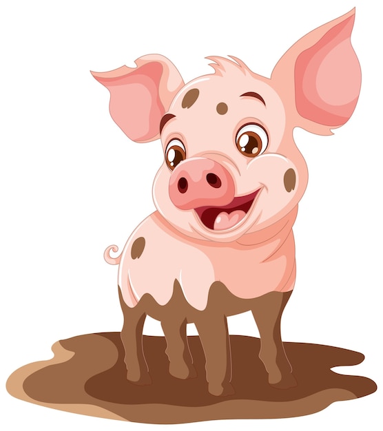 Vecteur gratuit l'illustration du cochon heureux dans la boue