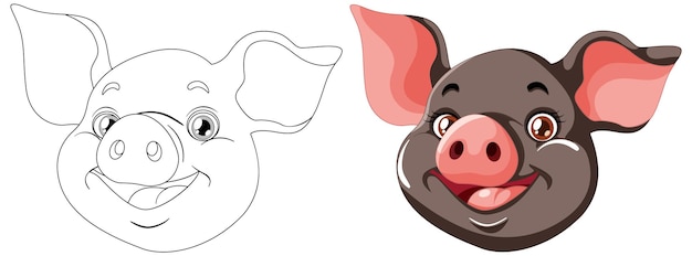 Vecteur gratuit l'illustration du cochon joyeux avant et après