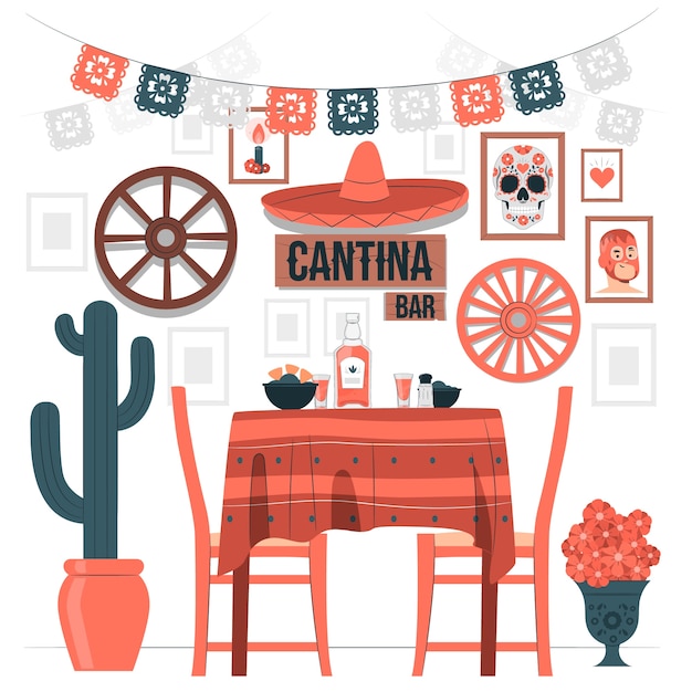 Vecteur gratuit illustration du concept de bar mexicain de cantina