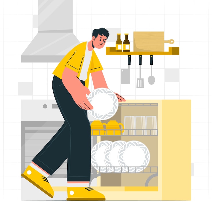Vecteur gratuit illustration du concept de chargement du lave-vaisselle