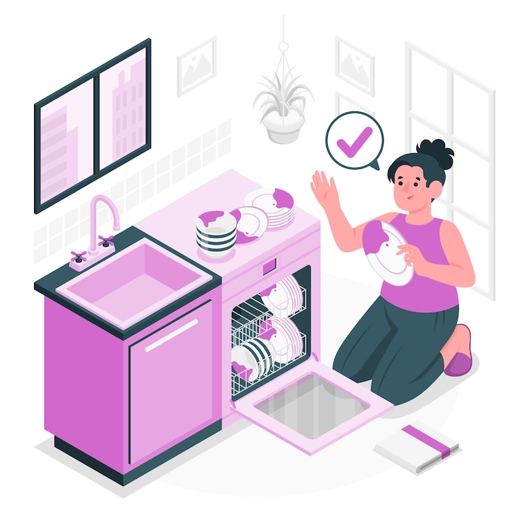 Vecteur gratuit illustration du concept de chargement du lave-vaisselle