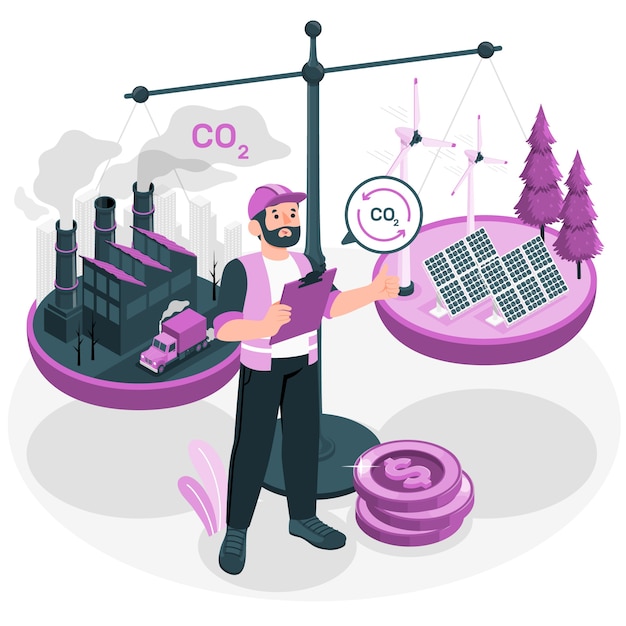 Vecteur gratuit illustration du concept de compensation du carbone