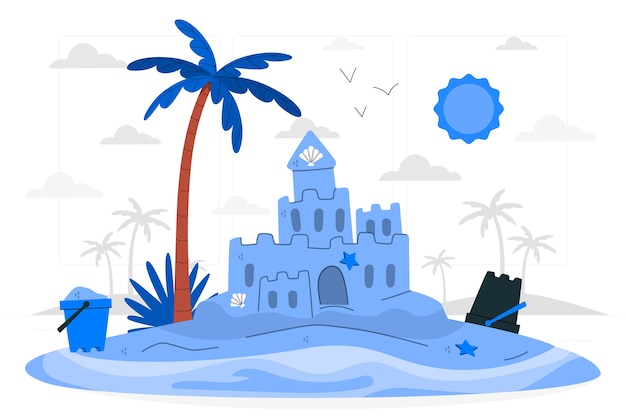 Vecteur gratuit illustration du concept du château de sable de plage