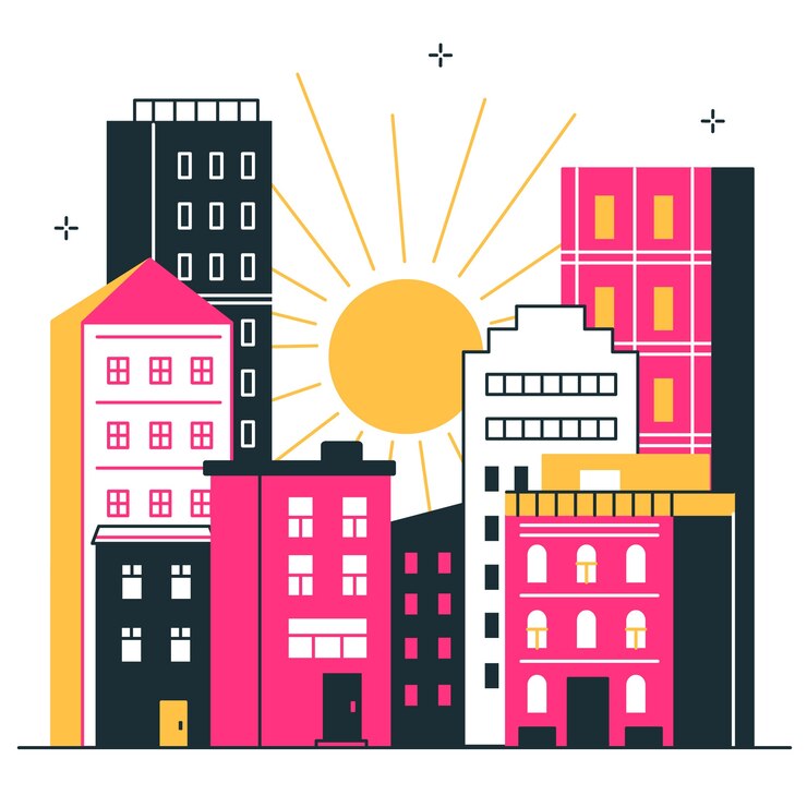 Vecteur gratuit illustration du concept du lever du soleil sur la ville
