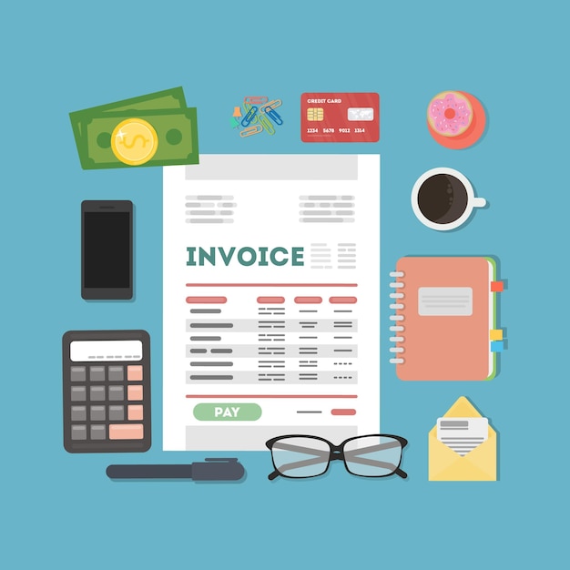 Illustration Du Concept De Facture Documents De Facturation Avec Calculatrice Mpney Et Cartes