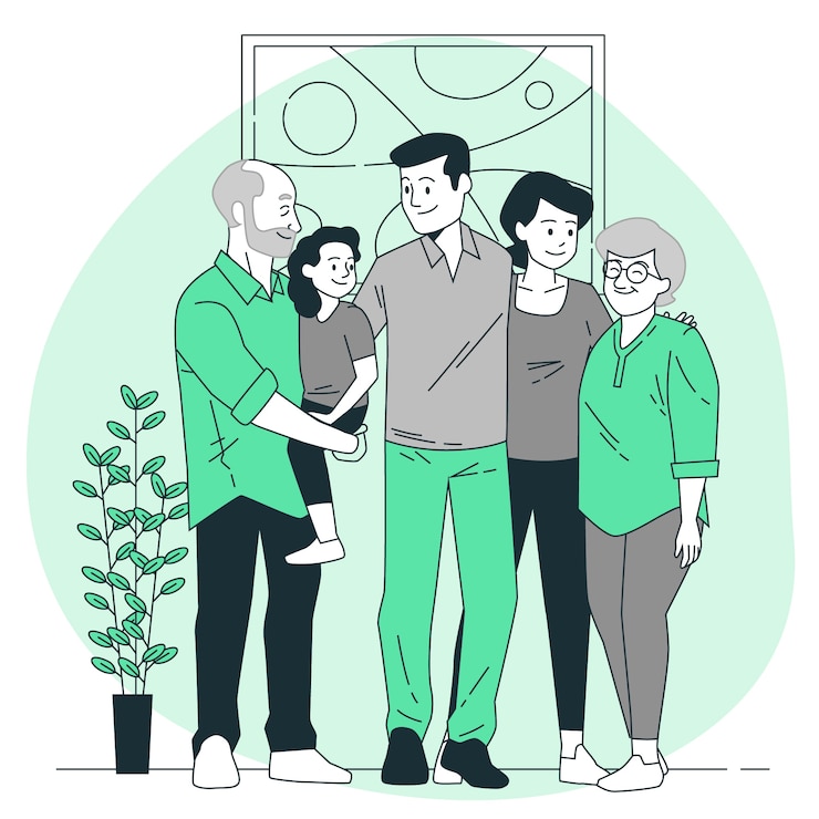 Vecteur gratuit illustration du concept de famille multigénérationnelle