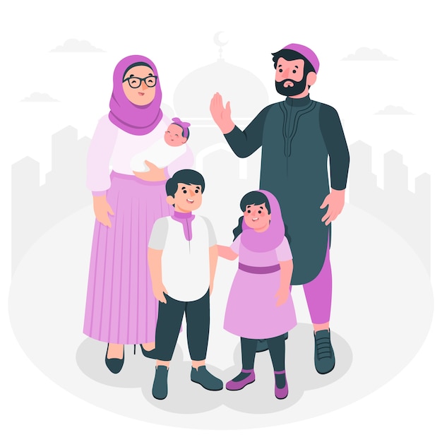 Vecteur gratuit illustration du concept de famille musulmane