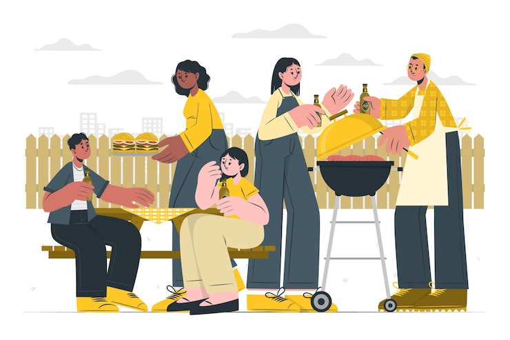 Vecteur gratuit illustration du concept d'une fête au barbecue