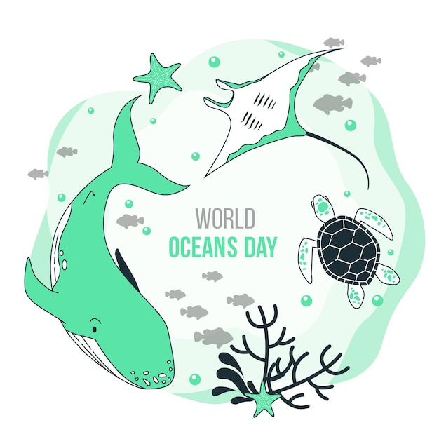 Vecteur gratuit illustration du concept de la journée mondiale de l'océan