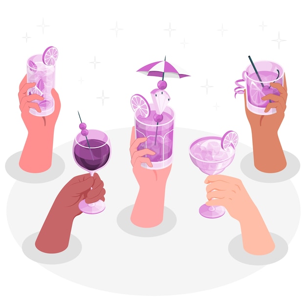 Vecteur gratuit illustration du concept des mains tenant des cocktails