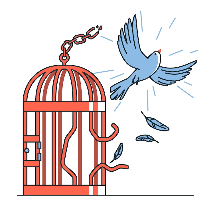 Vecteur gratuit illustration du concept de l'oiseau qui s'échappe de la cage