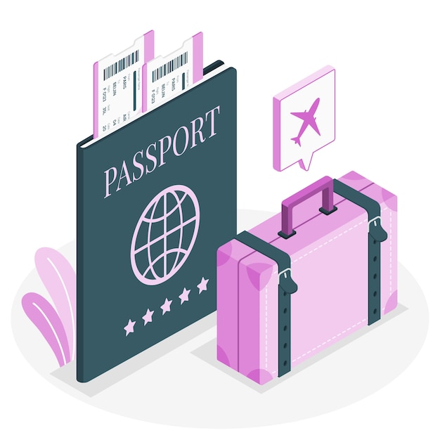 Vecteur gratuit illustration du concept de passeport valise