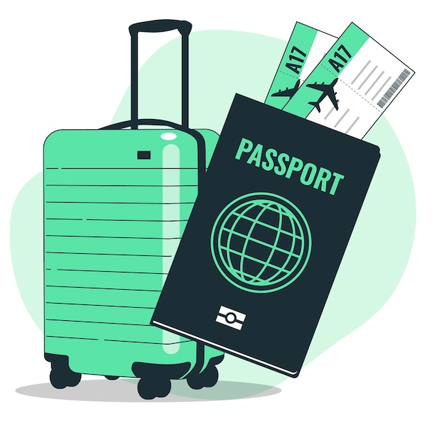 Vecteur gratuit illustration du concept de passeport de valise