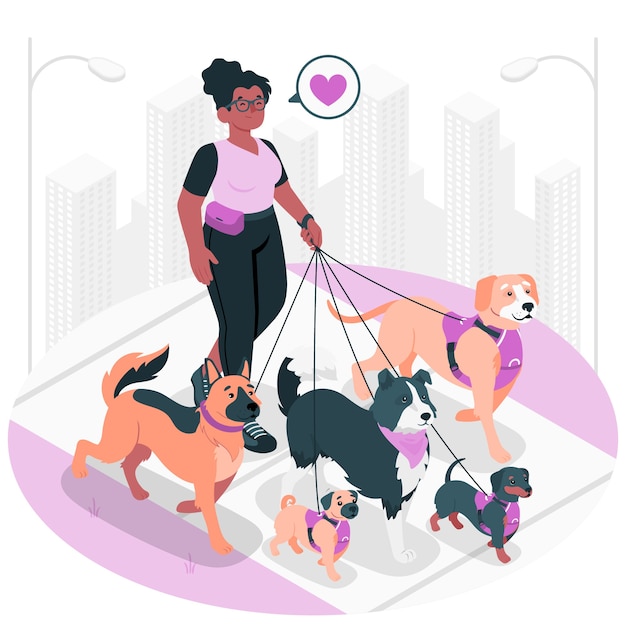 Vecteur gratuit illustration du concept de promeneur de chien