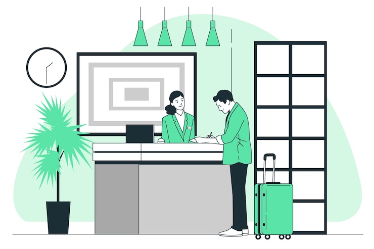 Vecteur gratuit illustration du concept de réception de l'hôtel