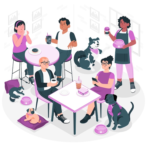 Vecteur gratuit illustration du concept de restaurant adapté aux animaux de compagnie