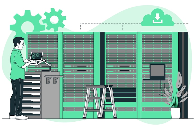Vecteur gratuit illustration du concept de salle de serveurs