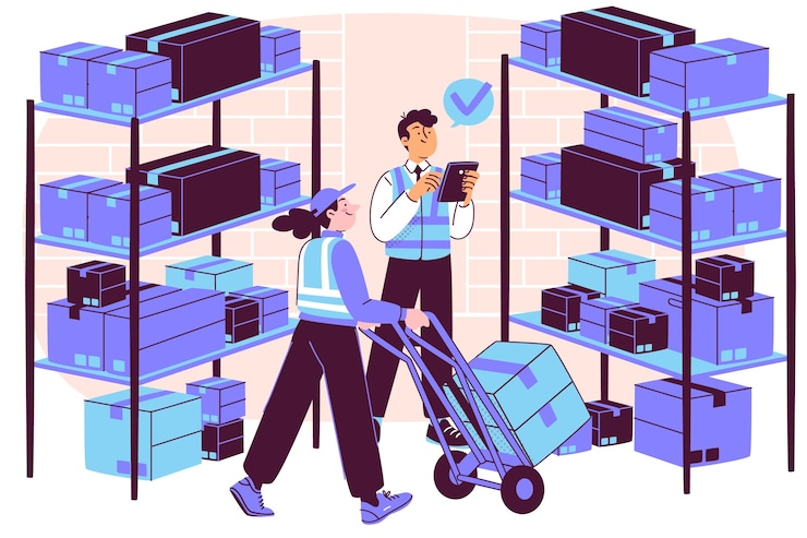 Vecteur gratuit illustration du concept de vérification de l'inventaire de l'entrepôt