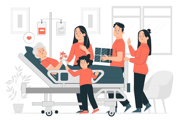 Vecteur gratuit illustration du concept de visite familiale à l'hôpital