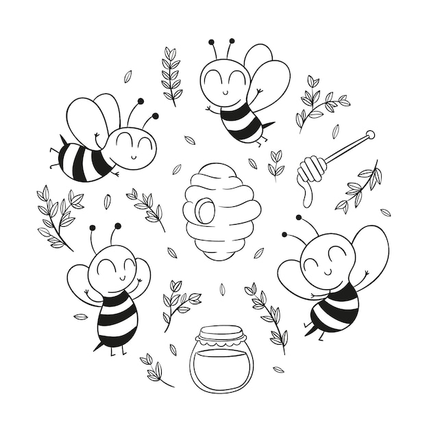 Illustration du contour de l'abeille dessinée à la main
