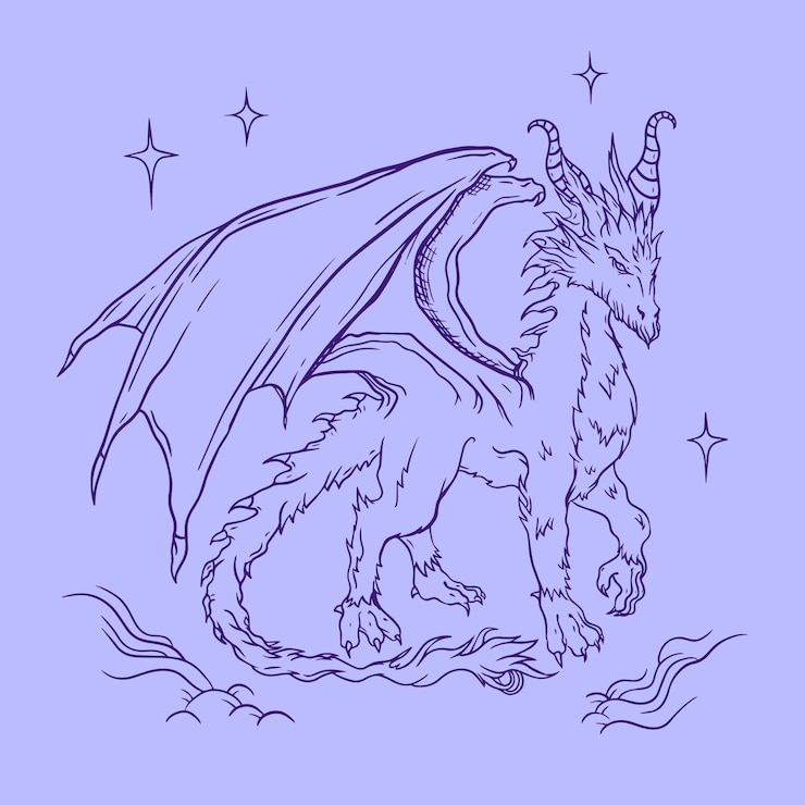 Vecteur gratuit illustration du contour du dragon dessinée à la main