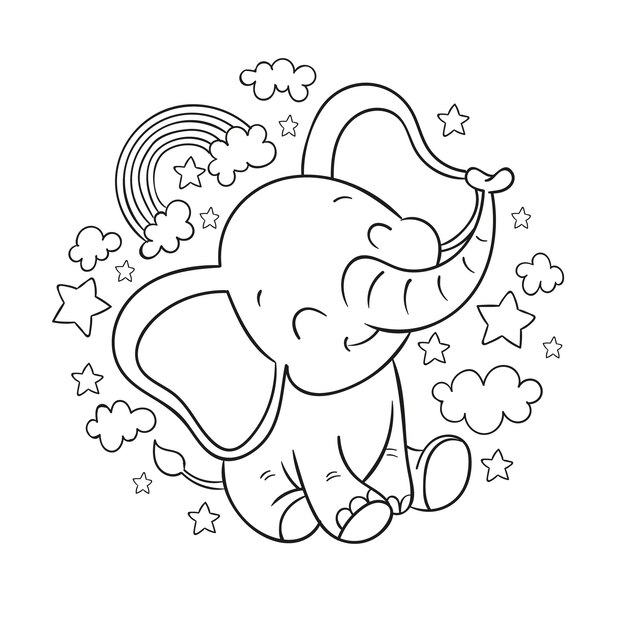 Illustration du contour d'un éléphant dessinée à la main