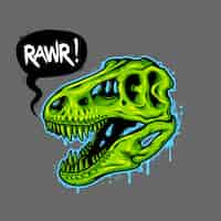 Vecteur gratuit illustration du crâne de dinosaure avec bulle de texte. tyrannosaure rex. t-shirt imprimé