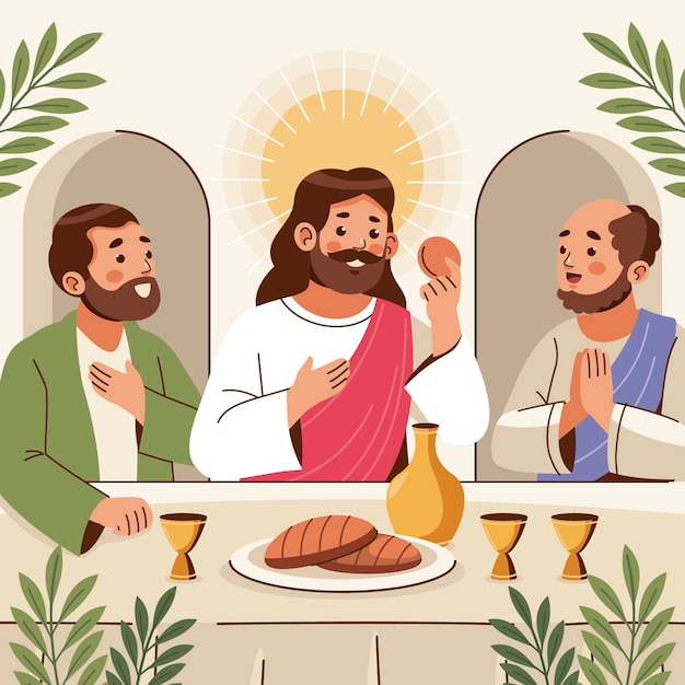 Vecteur gratuit illustration du dernier souper plat pour la célébration de pâques