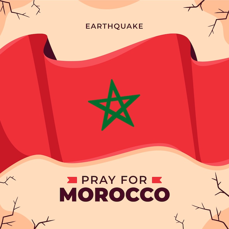 Vecteur gratuit illustration du drapeau plat du tremblement de terre au maroc