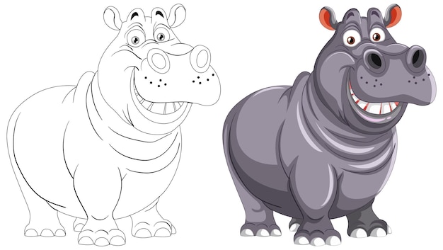 Vecteur gratuit illustration du duo d'hippopotames animés joyeux