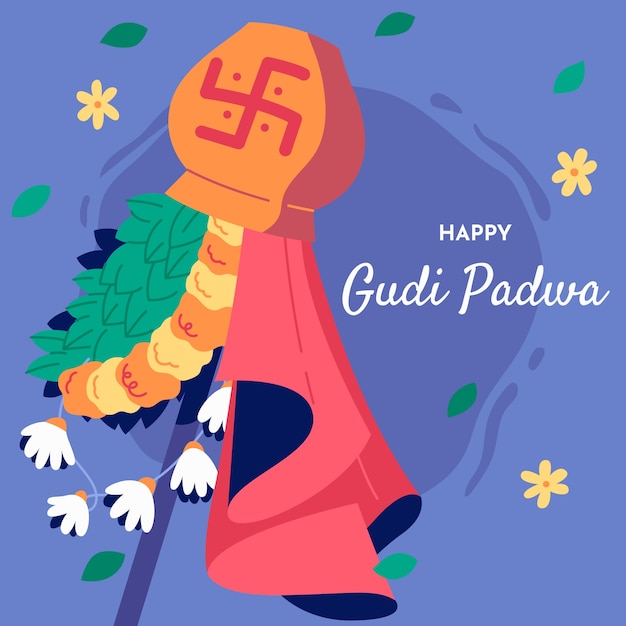 Vecteur gratuit l'illustration du gudi padwa plat